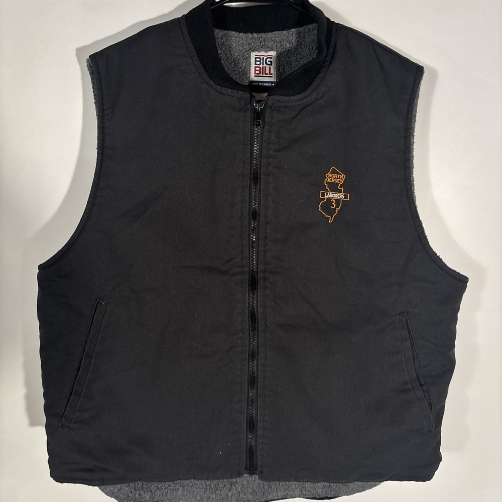 BIG BILL Black Canvas Cotton Lined Hunting Vest Men's L Full-Zip Warm Outdoors